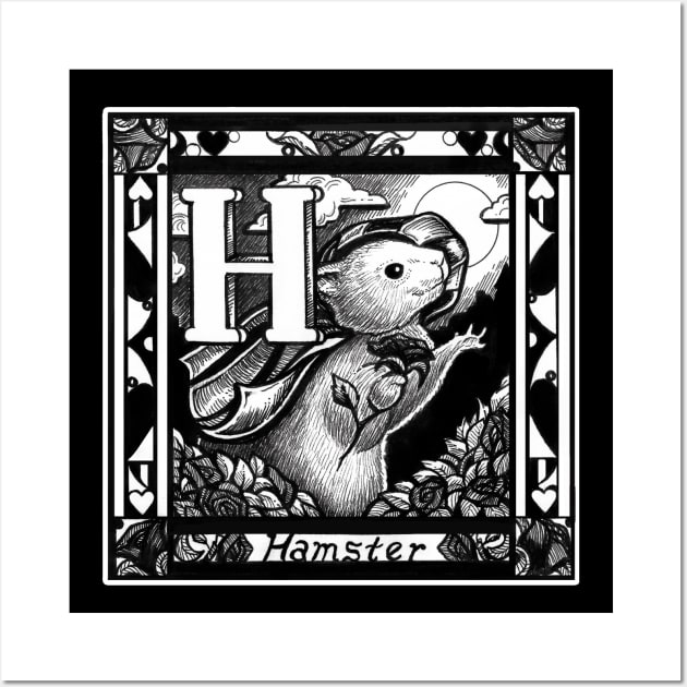 H is for Hamster - White Outlined Version Wall Art by Nat Ewert Art